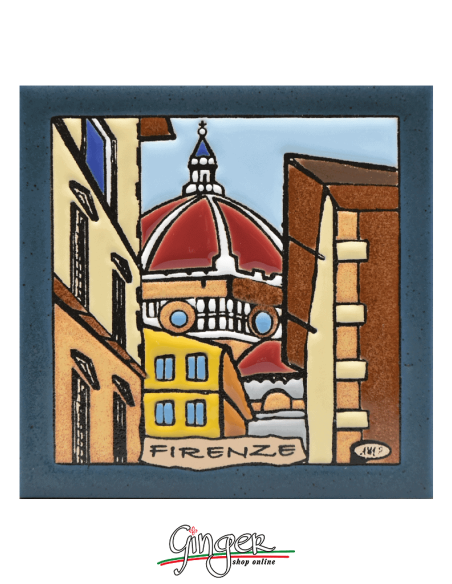 Hand painted and glazed ceramic tile - Florence and Tuscany (4.33x4.33 in.)