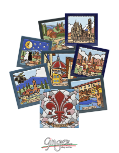 Hand painted and glazed ceramic tile - Florence and Tuscany (4.33x4.33 in.)