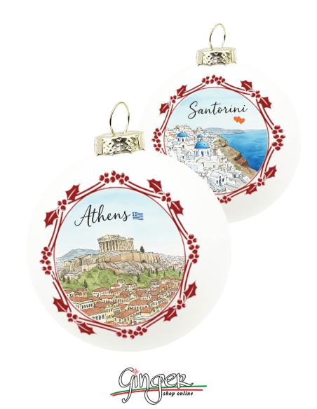"Novità" Addobbi Palla di Natale - Città del Mondo: Grecia - 80 mm