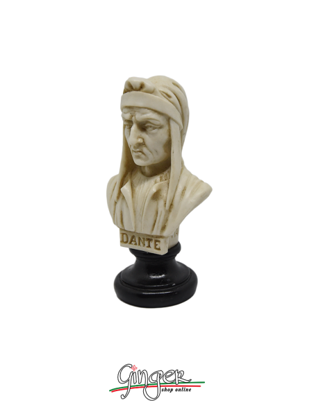 Painted and patinated by hand Dante Alighieri-Natural White Weight About 350 g. Reproduction in agglomerate of Marble and Resin Bust of Famous Characters Height 15 cm 