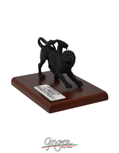 La Chimera di Arezzo alta 5 cm, in metallo su base di legno 6x9 cm