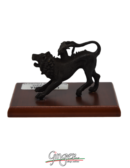 La Chimera di Arezzo alta 5 cm, in metallo su base di legno 6x9 cm