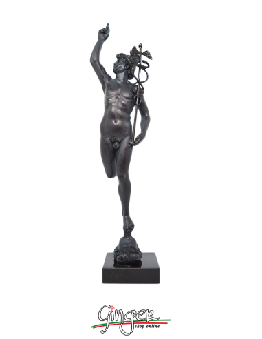 Mercurio Hermes - 34 cm - color bronzo antico con base in marmo