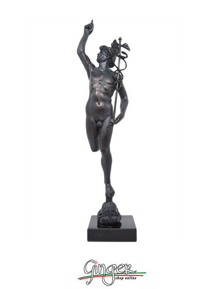 Mercurio Hermes - 34 cm - color bronzo antico con base in marmo