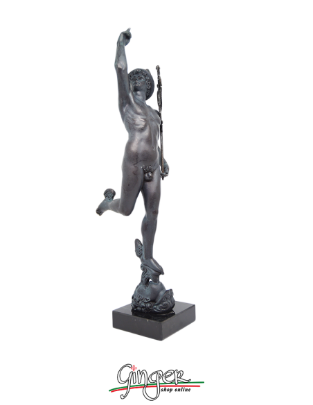 Mercurio Hermes - 34 cm - color bronzo antico con base in marmo
