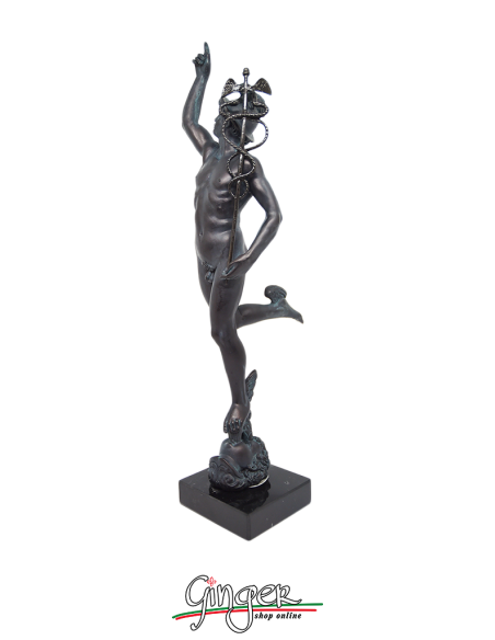 Mercurio Hermes - 34 cm - color bronzo antico con base in marmo