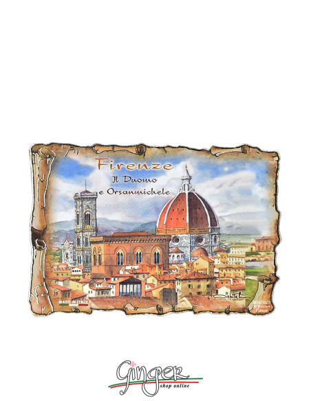 Wooden magnet with drawings by Poliziano - Florence: the Cathedral