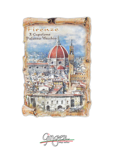 Poliziano - Wooden magnet with drawings - Florence: the Cathedral and Palazzo Vecchio