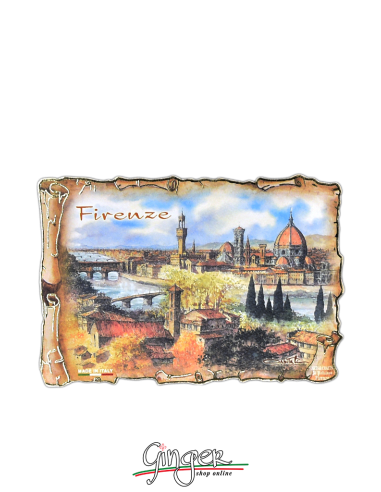 Calamita in legno con disegni di Poliziano - Firenze: Panorama da Piazzale Michelangelo