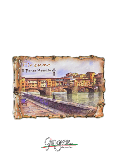 Poliziano - Wooden magnet with drawings - Florence: Ponte Vecchio