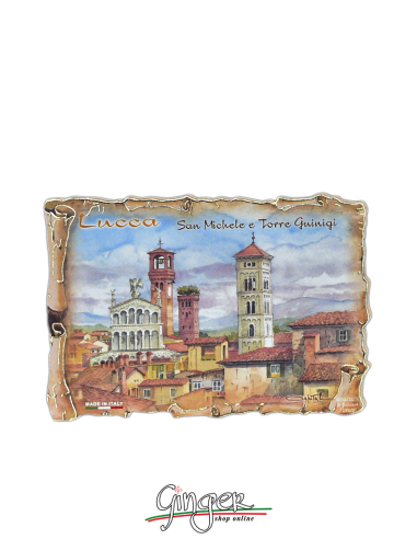 Poliziano - Wooden magnet with drawings - Lucca: Saint Michael