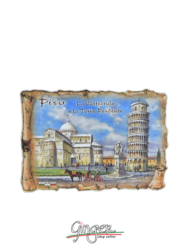 Poliziano - Wooden magnet with drawings - Pisa: the Tower and the Cathedral