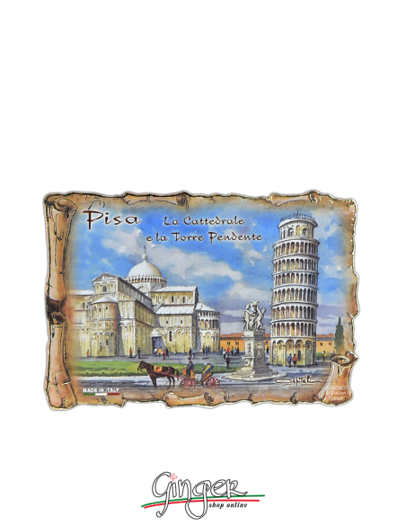 Calamita in legno con disegni di Poliziano - Pisa: la Torre e la Cattedrale