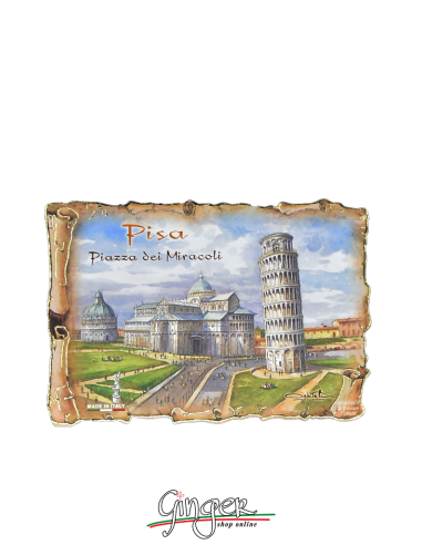 Poliziano - Wooden magnet with drawings - Pisa: the Tower and the square of Miracles