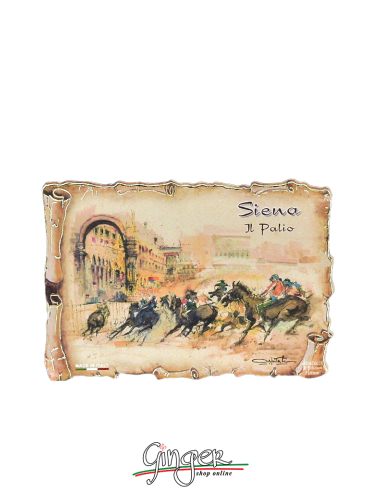 Poliziano - Wooden magnet with drawings - Siena: horses of the Palio of Siena