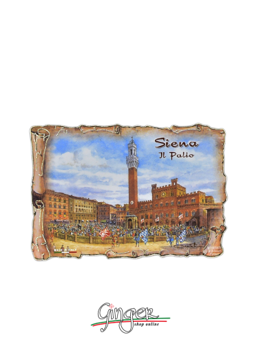 Poliziano - Wooden magnet with drawings - Siena: the Palio