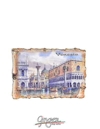 Calamita in legno con disegni di Poliziano - Venezia: bacino San Marco