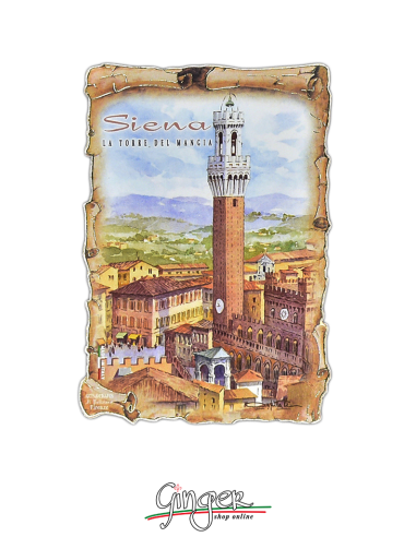 Poliziano - Wooden magnet with drawings - Siena: Torre del Mangia