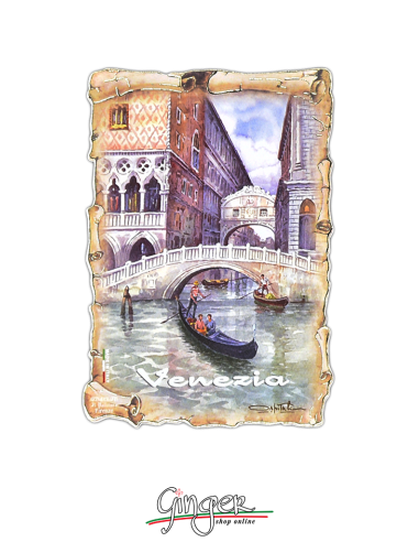 Wooden magnet with drawings by Poliziano - Venice: Bridge of Sighs