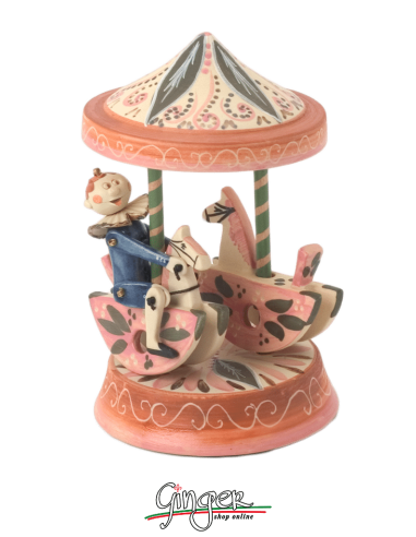 Carousel with Little Boy or Girl Riding and 2 Horses - Ø 9.5 cm (3.74"), height 17 cm (6.69")