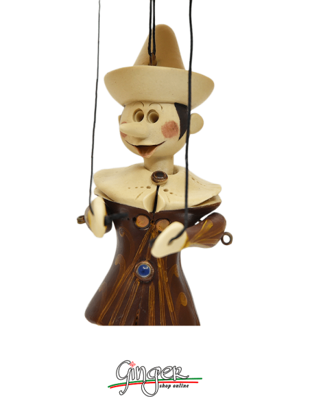Pinocchio in Grès Porcellanato - altezza 18 cm - teca in legno 20 x 27 cm