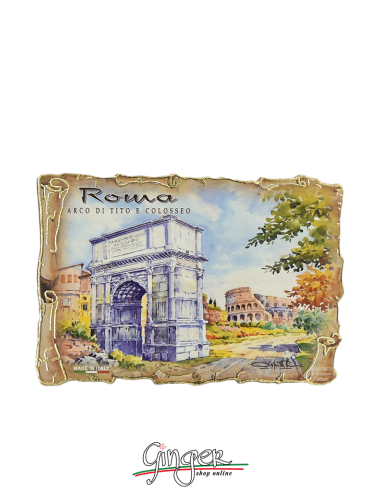 Calamita in legno con disegni di Poliziano - Roma: Arco di Tito e Colosseo