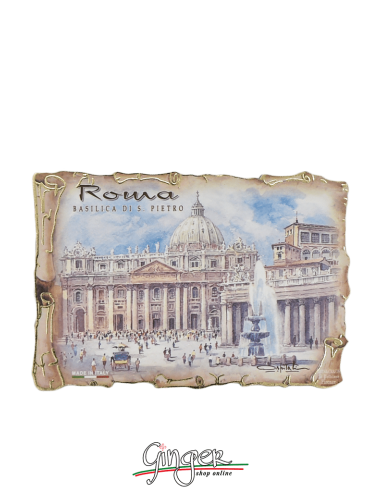 Poliziano - Wooden magnet with drawings - Rome: St. Peter's Basilica