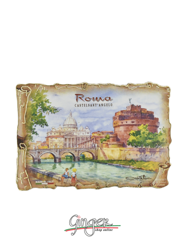 Poliziano - Wooden magnet with drawings - Rome: Castel Sant'Angelo