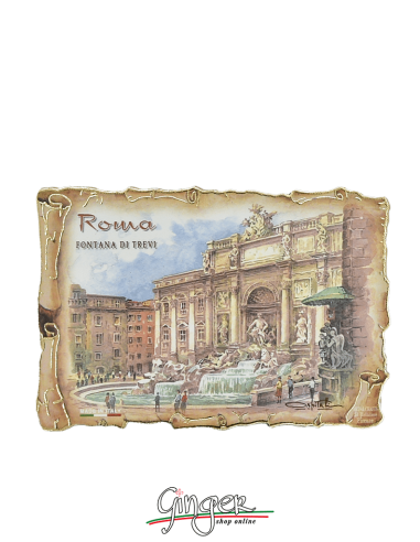 Poliziano - Wooden magnet with drawings - Rome: Trevi Fountain
