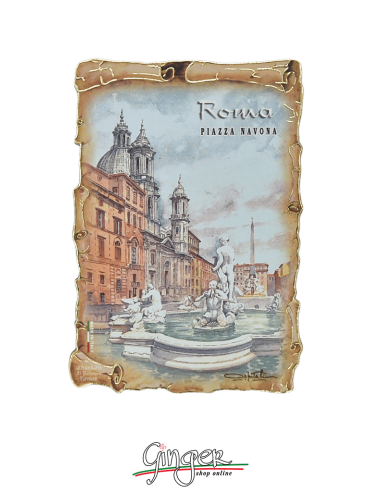 Wooden magnet with drawings by Poliziano - Rome: Piazza Navona