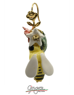Aurora's Ceramic: Pendant earrings with Bees, Flowers and Leaves 2