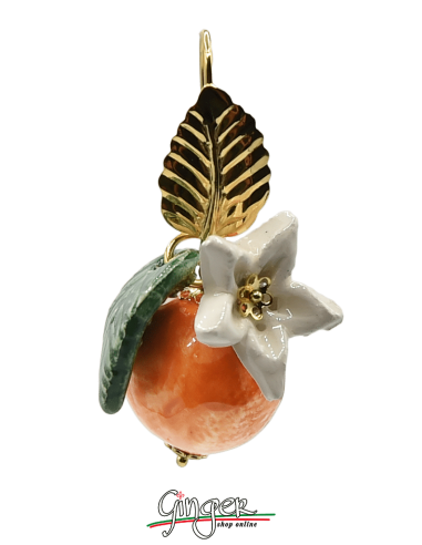 Ceramica: Orecchini pendenti con Arance, Fiori e Foglie