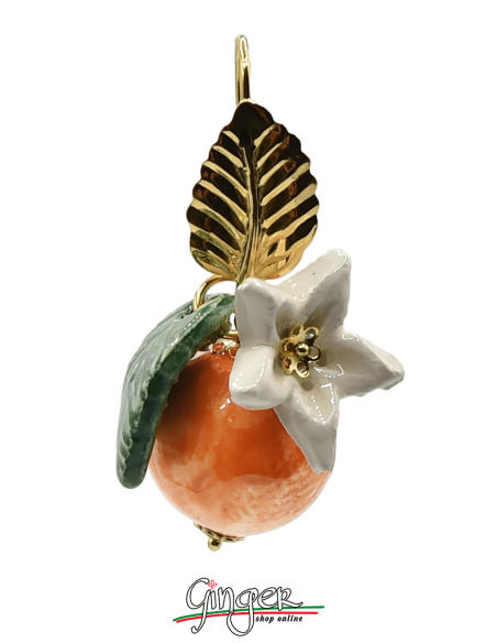 Aurora's Ceramic: Pendant earrings with Oranges, Flowers and Leaves