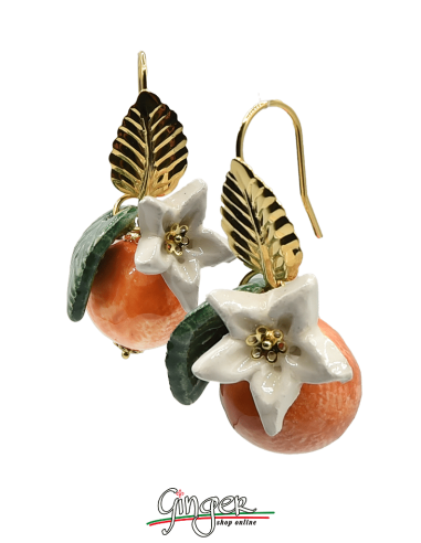 Ceramiche di Aurora: orecchini pendenti con Arance, Fiori e Foglie