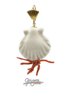 Aurora's Ceramic: Pendant earrings with ceramic Shells and Mediterranean Coral 2