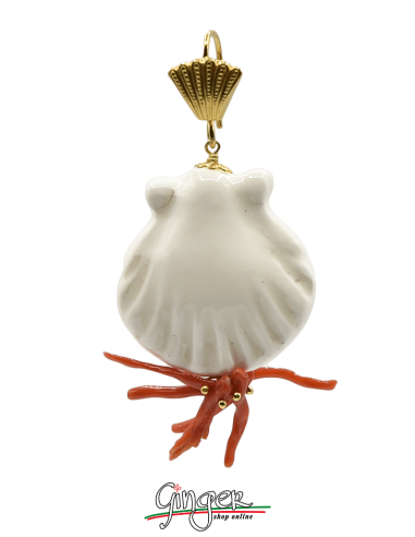 Ceramica: Orecchini pendenti con Conchiglie e Corallo Mediterraneo