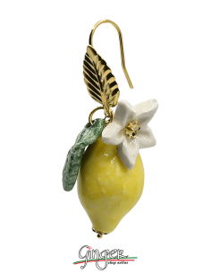 Ceramiche di Aurora: orecchini pendenti con Limoni, Fiori e Foglie 2