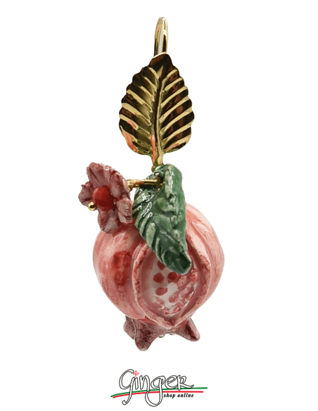 Ceramica: Orecchini pendenti con Melegrane, Fiori e Foglie