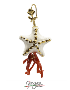 Ceramiche di Aurora: orecchini pendenti con Stelle Marine e Corallo Mediterraneo 2