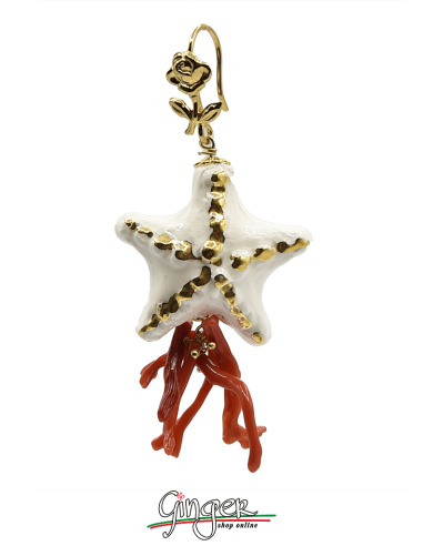 Ceramica: Orecchini pendenti con Stelle Marine e Corallo Mediterraneo