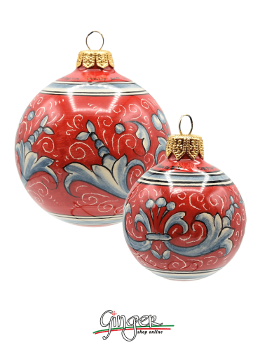 Ceramica di Deruta dipinta a mano - pallina di Natale RICCO ROSSO