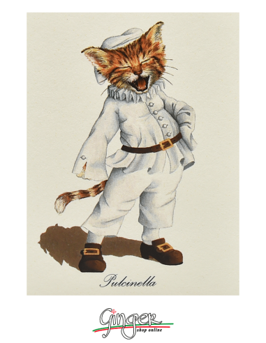 Personaggi Gatti ... famosi - Calamita in legno con disegni di gatti: Pulcinella