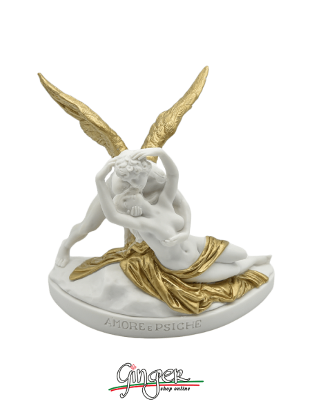 Amore e Psiche - A. Canova 13 cm - Bianca con drappo e ali dorate