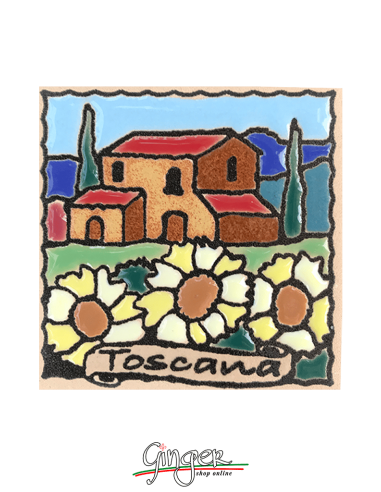 Calamita in ceramica dipinta a mano e smaltata - Toscana: i Girasoli