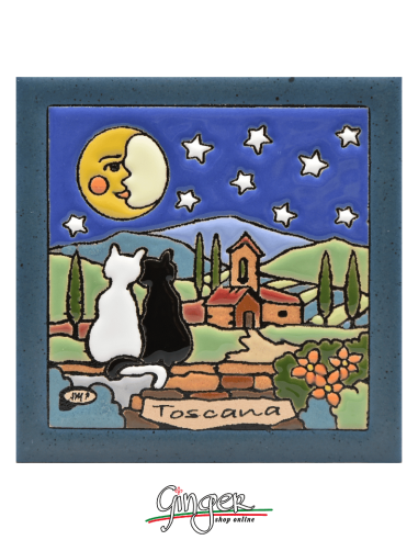 Hand painted and glazed ceramic tile - Tuscany: Cats (4.33x4.33 in.)