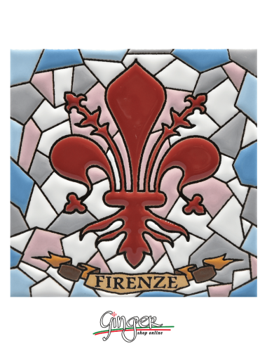 Mattonella in ceramica dipinta a mano e smaltata - Firenze: il Giglio (11x11 cm)