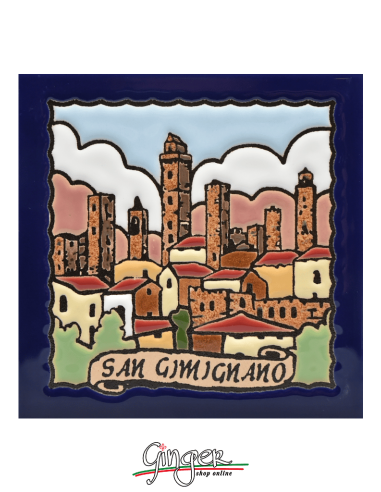 Mattonella in ceramica dipinta a mano e smaltata - Toscana: San Gimignano (11x11 cm)