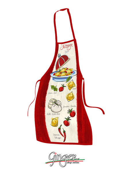 "New" Kitchen apron with a drawing of a plate of ravioli ... with the Dome of the Cathedral of Florence - GR1421