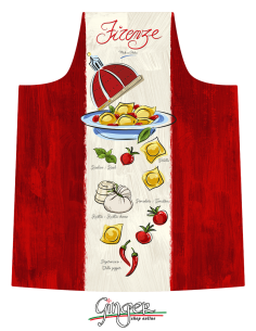 "New" Kitchen apron with a drawing of a plate of ravioli ... with the Dome of the Cathedral of Florence - GR1421 2