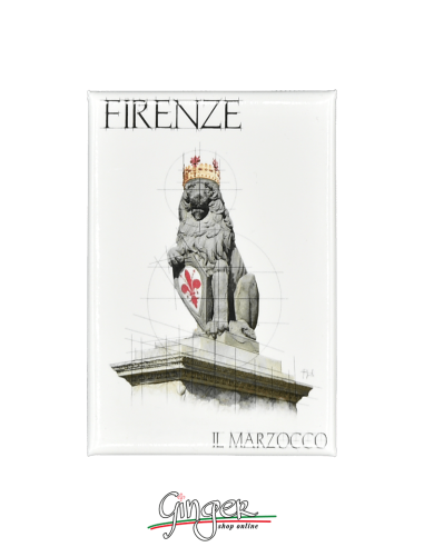 Fridge magnet with drawings and pictures of Florence: the Marzocco Lion